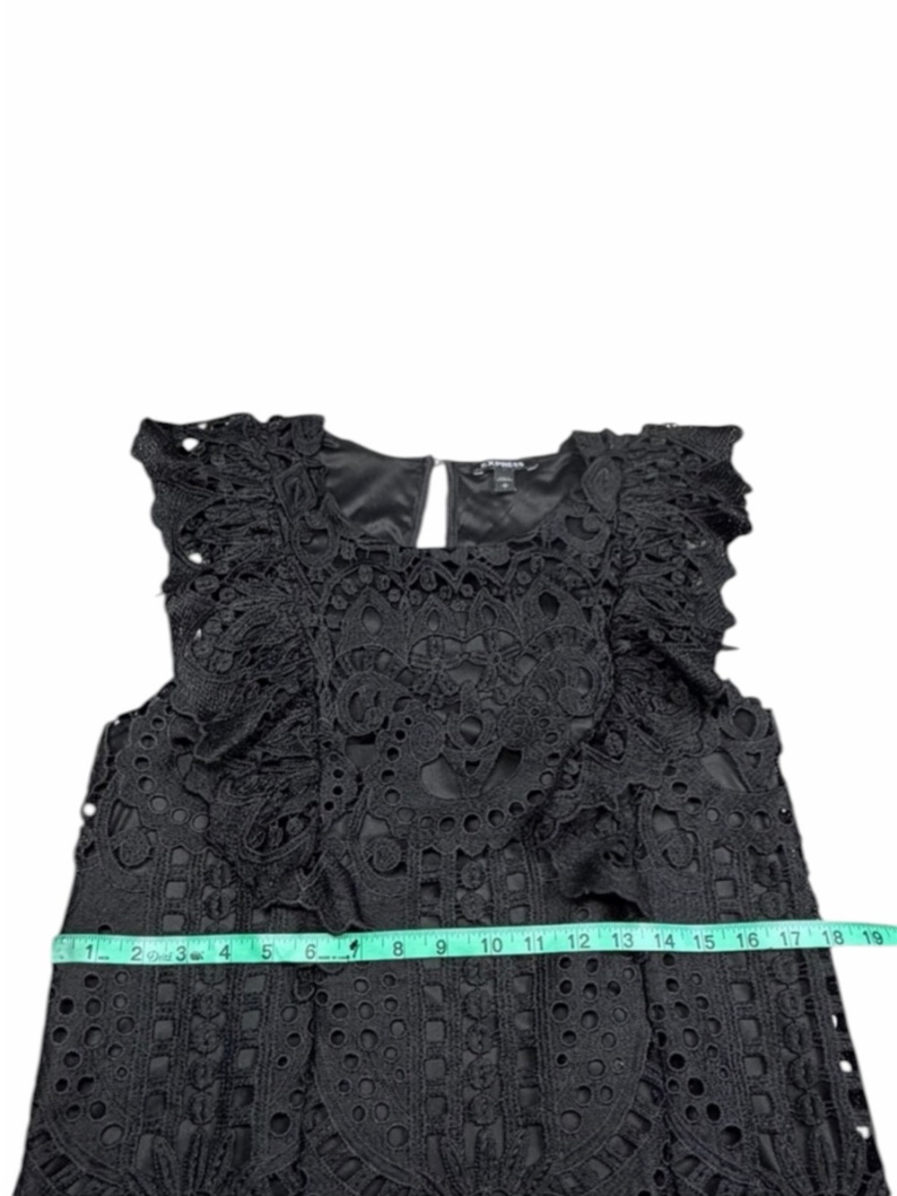 Express Black Baroque Lace Crochet Ruffle Sleeve Blouse - Size Medium - Picture 14 of 16